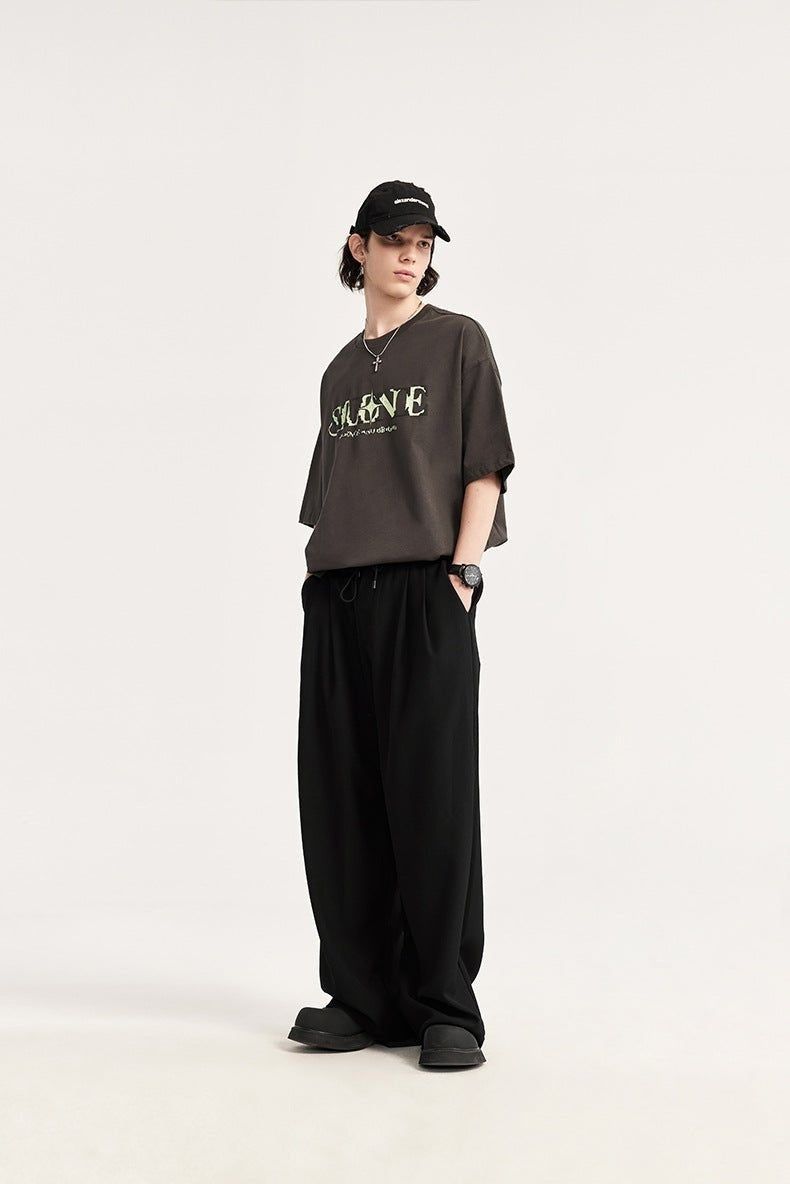 Pantalón de Lino de Pierna Ancha Hombre Plisado
