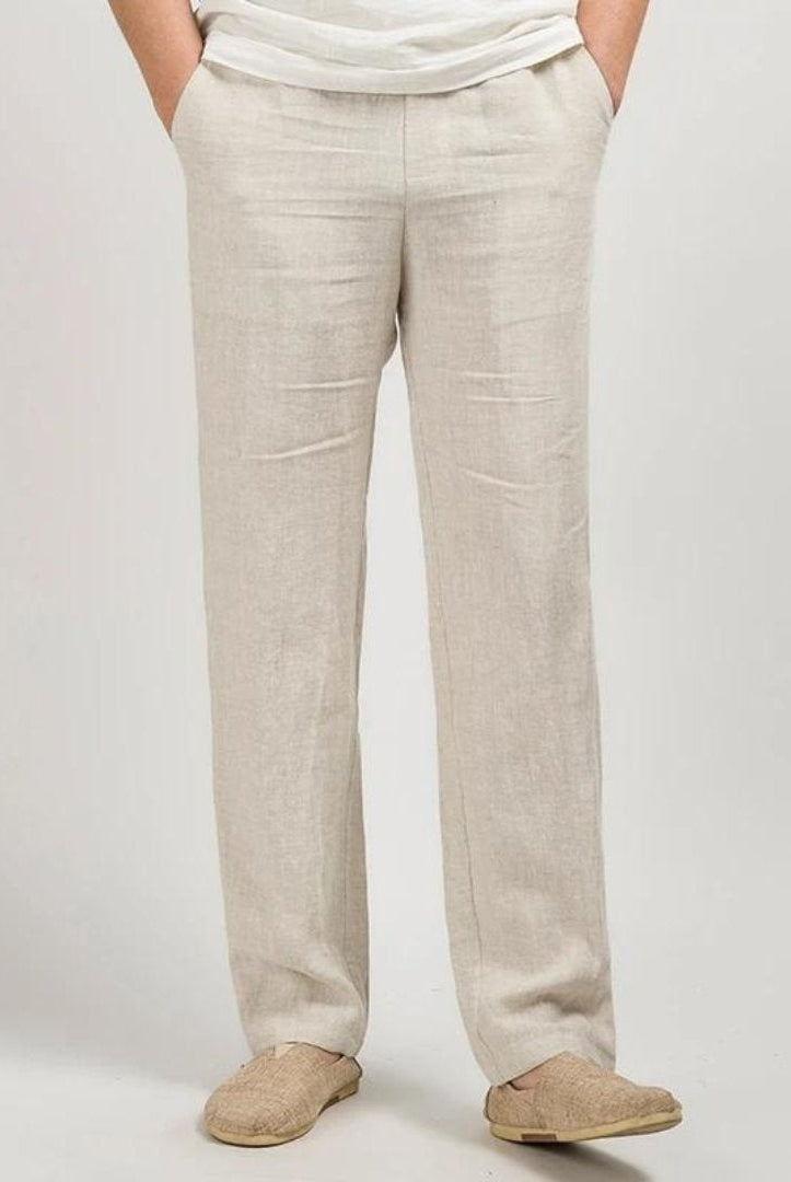 Pantalón de Lino de Pierna Recta Hombre Cintura Elástica