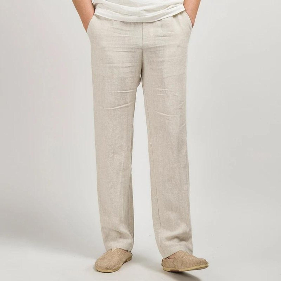 Pantalón de Lino de Pierna Recta Hombre Cintura Elástica