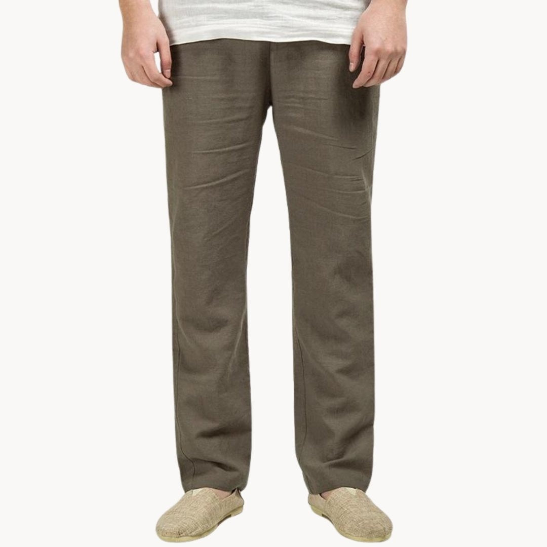 Pantalón de Lino de Pierna Recta Hombre Cintura Elástica