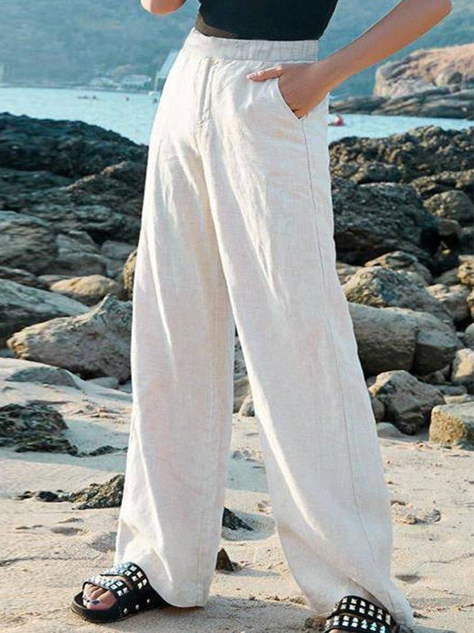 Pantalón de Lino Mujer Cintura Alta