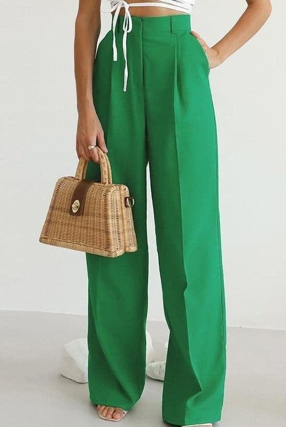 Pantalón Palazzo de Cintura Alta Mujer Plisado