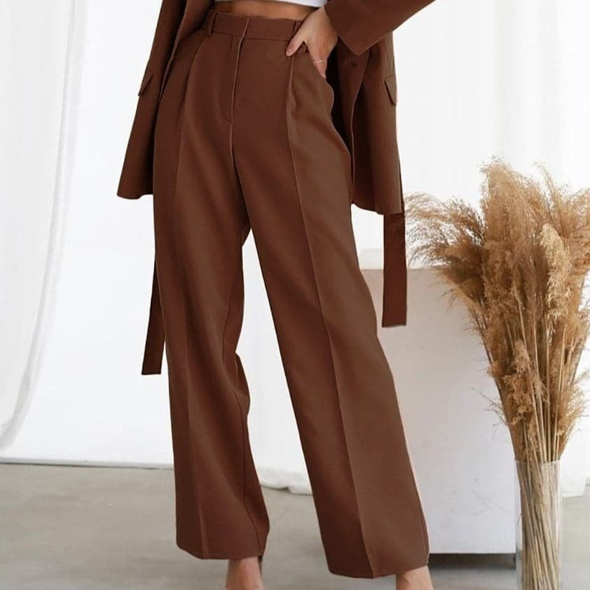 Pantalón Palazzo de Cintura Alta Mujer Plisado