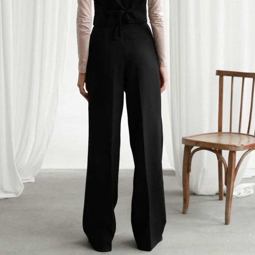 Pantalón Palazzo de Cintura Alta Mujer Plisado