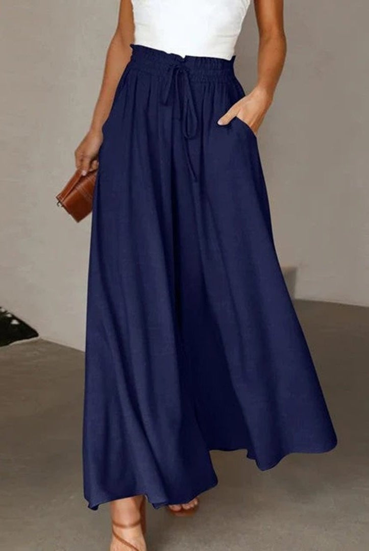 Pantalón de Lino Palazzo de Cintura Alta Hombre Cordón
