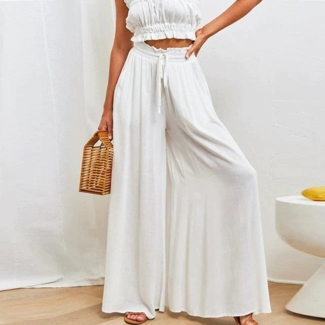 Pantalón de Lino Palazzo de Cintura Alta Hombre Cordón