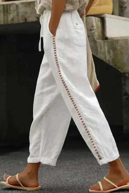 Pantalón Palazzo de Lino Mujer Cintura Ajustable