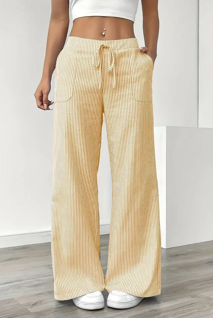Pantalón Palazzo de Rayas Verticales Mujer Cintura Ajustable
