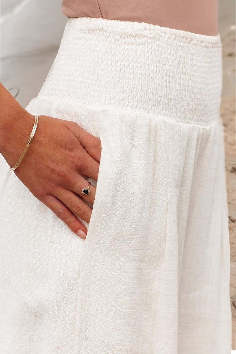 Pantalón Palazzo Fluido de Lino Mujer Cintura Alta