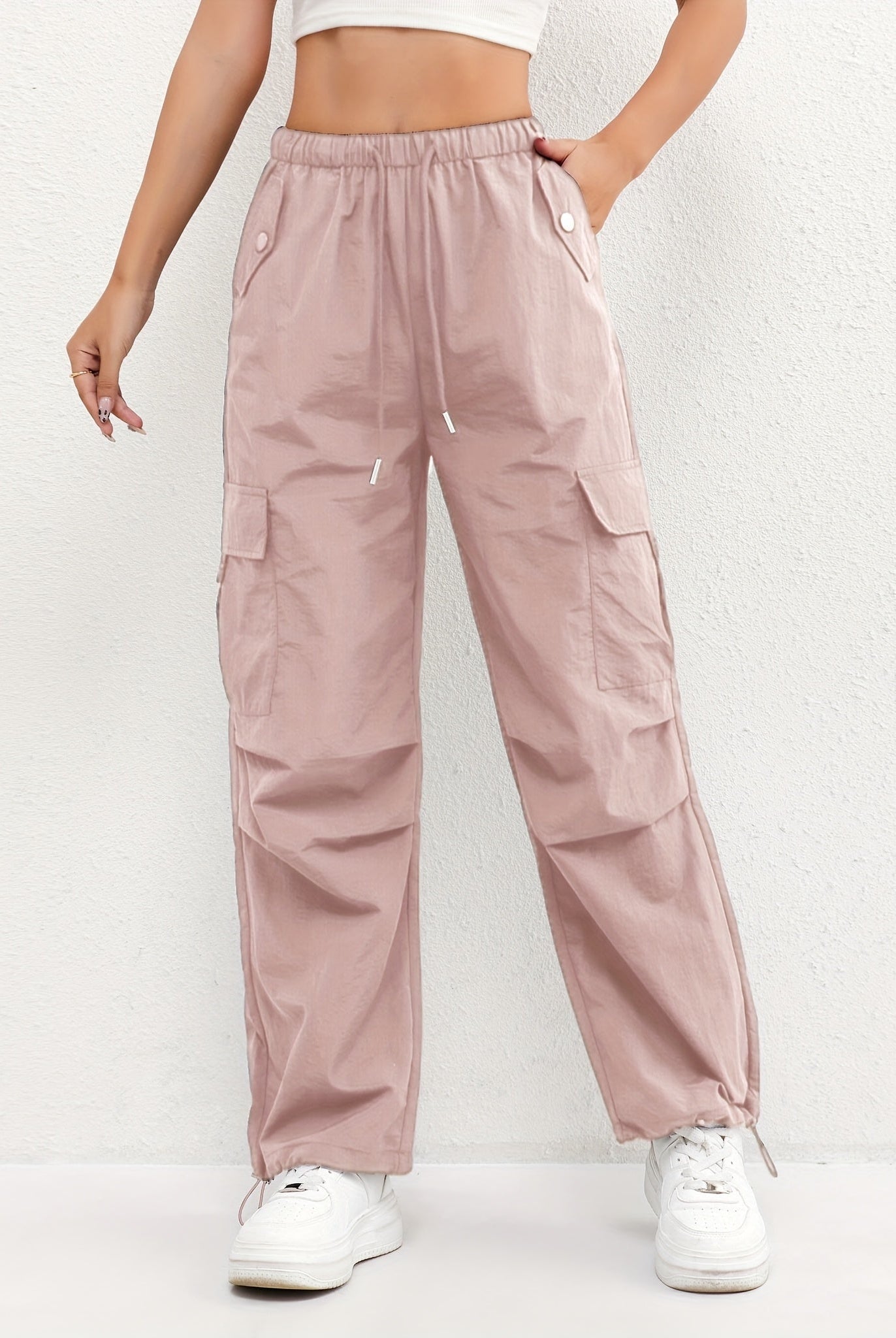 Pantalones Cargo Mujer Cintura Elástica Bajos Ajustables