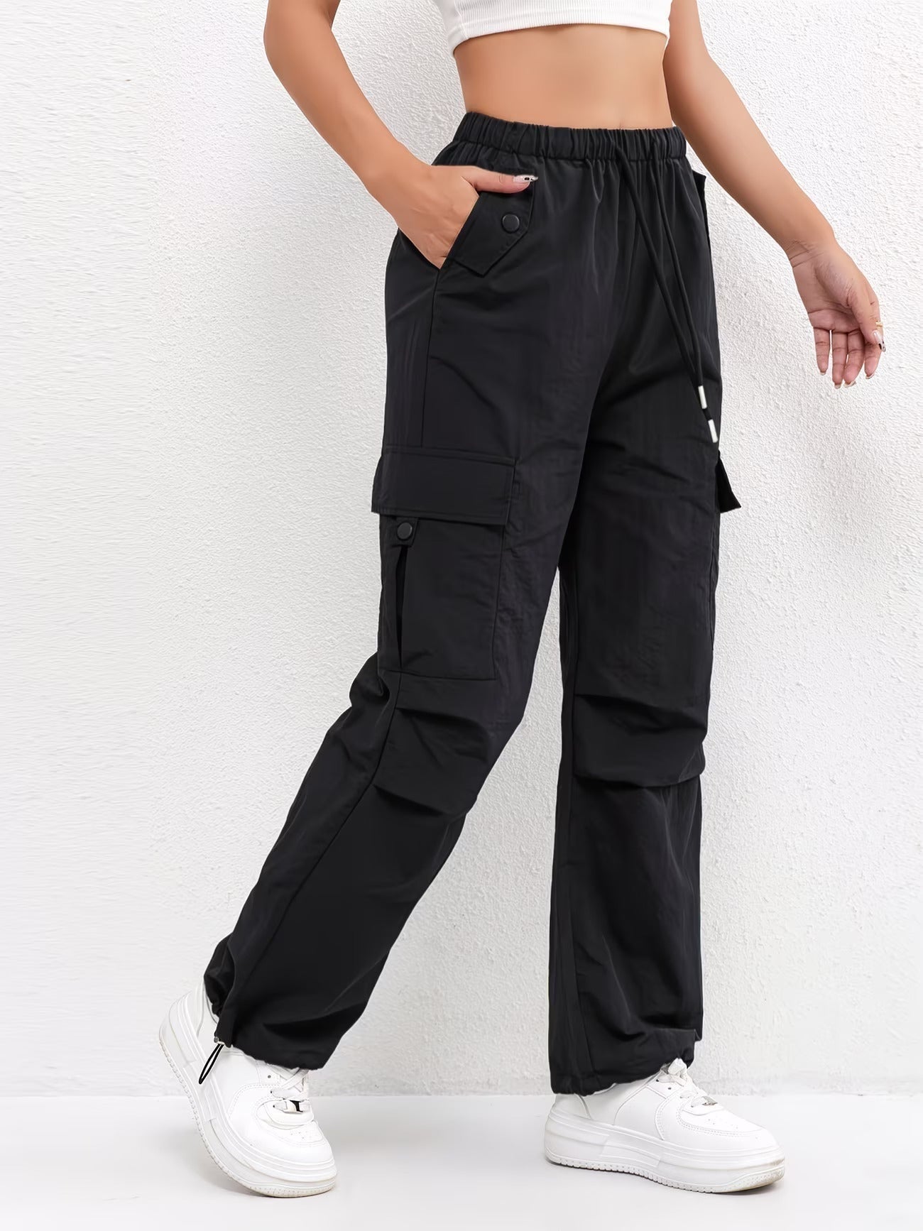 Pantalones Cargo Mujer Cintura Elástica Bajos Ajustables