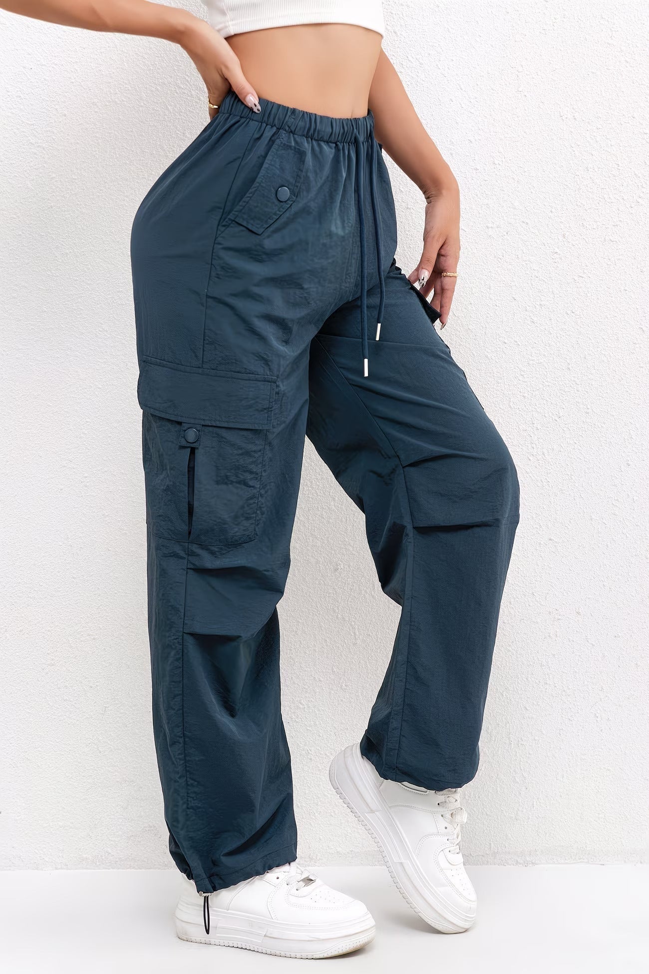 Pantalones Cargo Mujer Cintura Elástica Bajos Ajustables