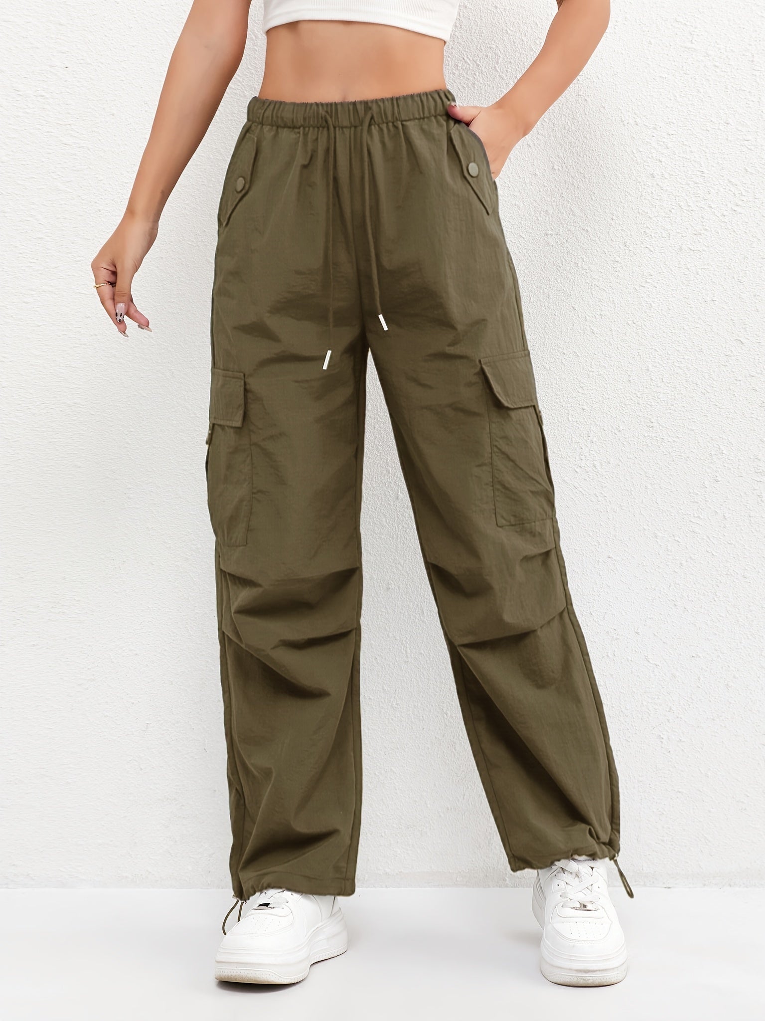 Pantalones Cargo Mujer Cintura Elástica Bajos Ajustables