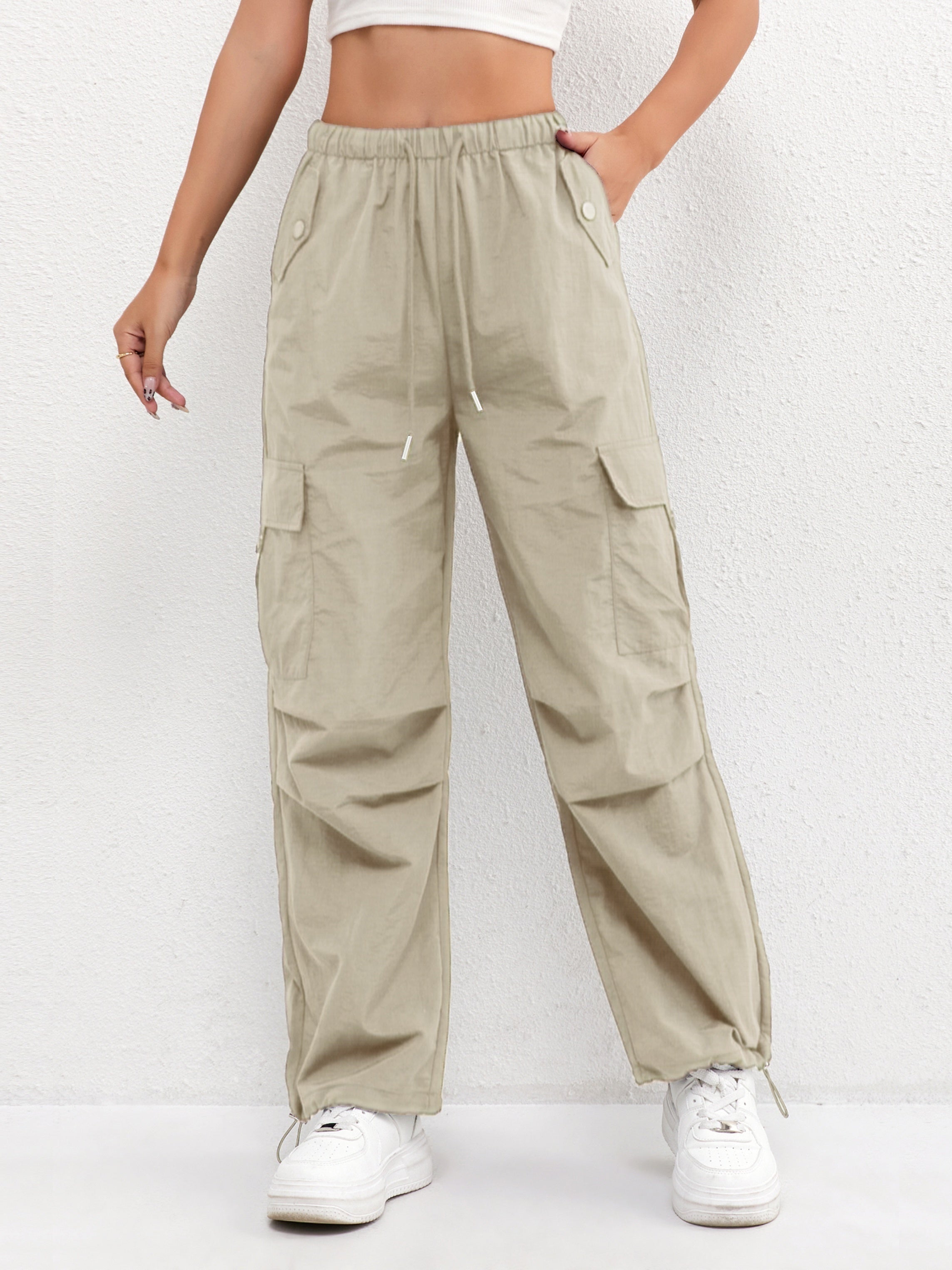 Pantalones Cargo Mujer Cintura Elástica Bajos Ajustables