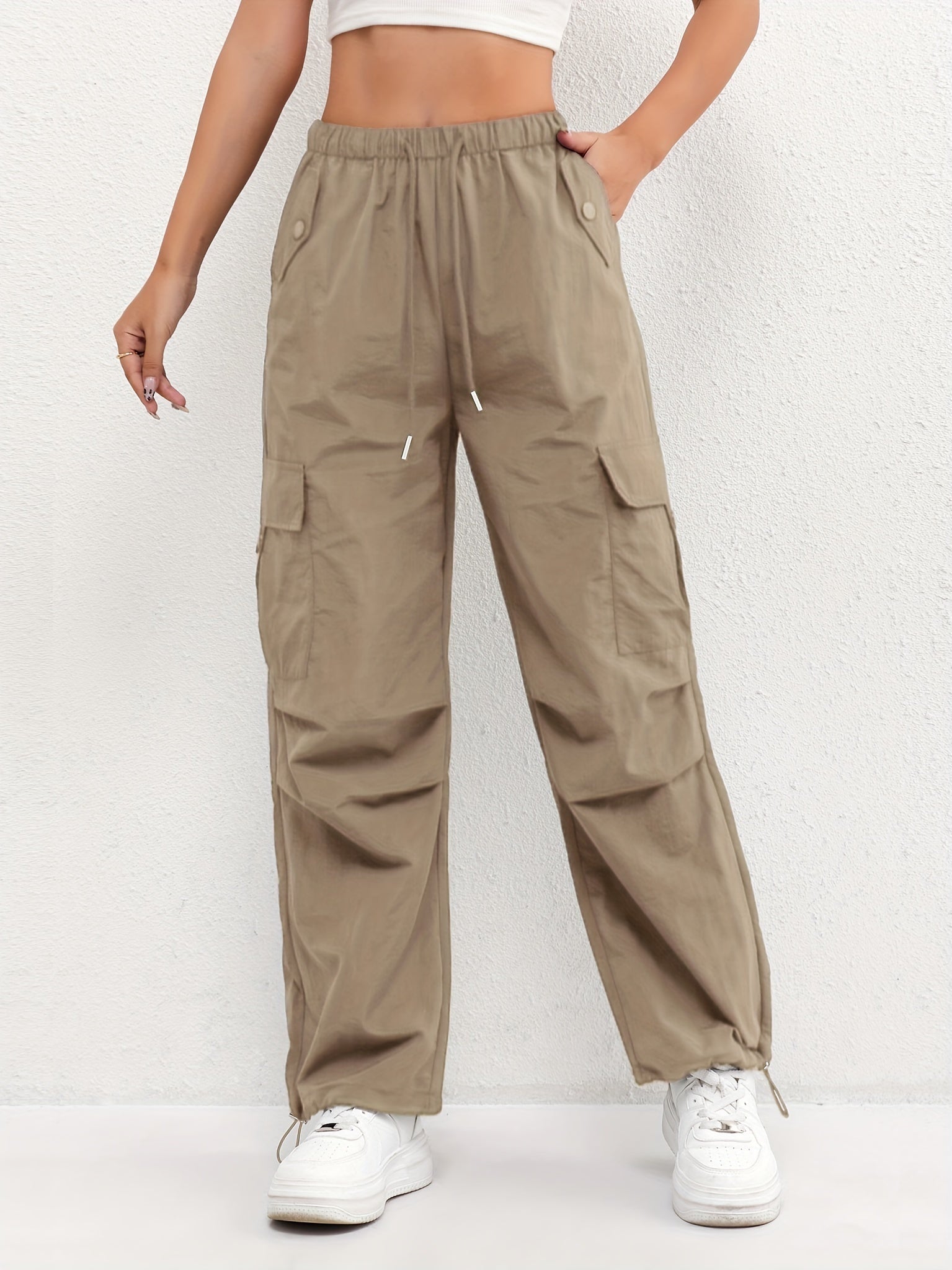 Pantalones Cargo Mujer Cintura Elástica Bajos Ajustables