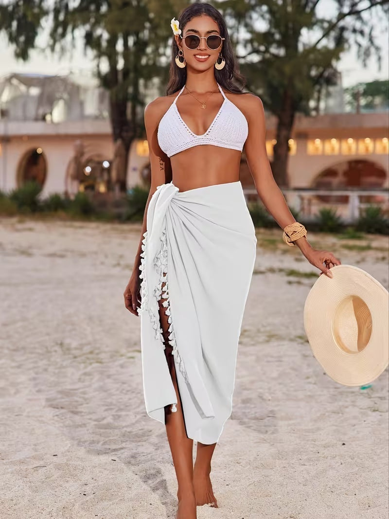 Pareo Playa Mujer Borlas Lateral