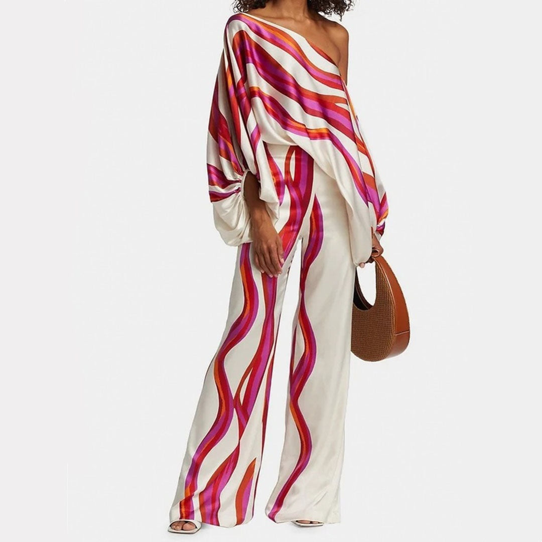 Patricia | Conjunto Elegante de Un Hombro Estampado Mujer