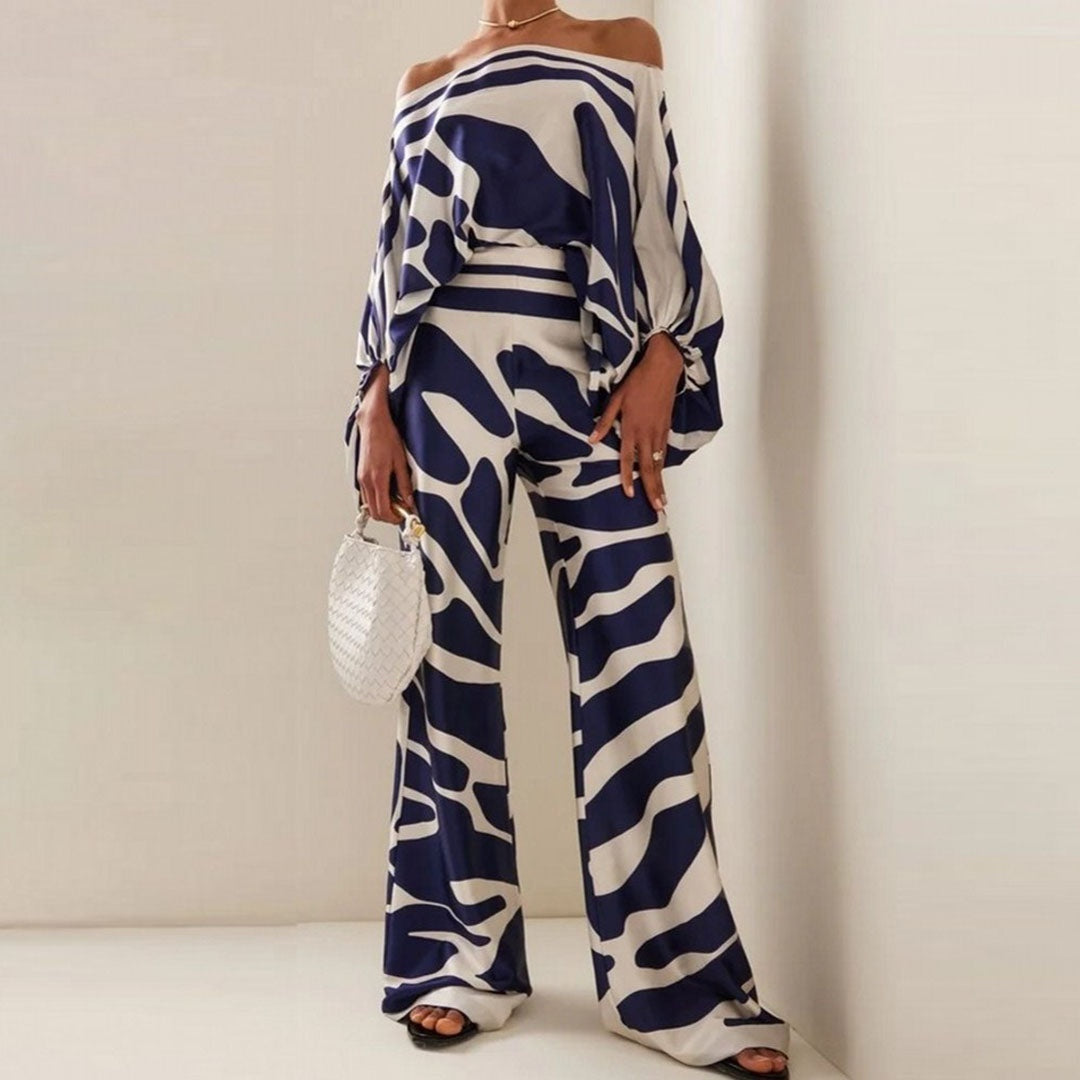 Patricia | Conjunto Elegante de Un Hombro Estampado Mujer