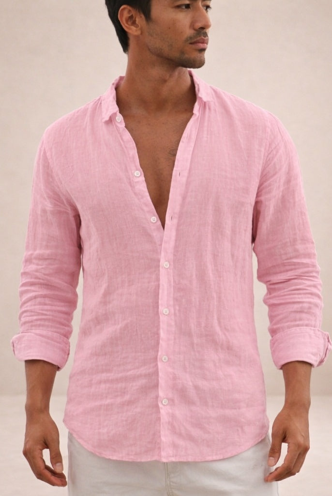 Pau | Camisa de Lino de Manga Larga Hombre Cuello Mao