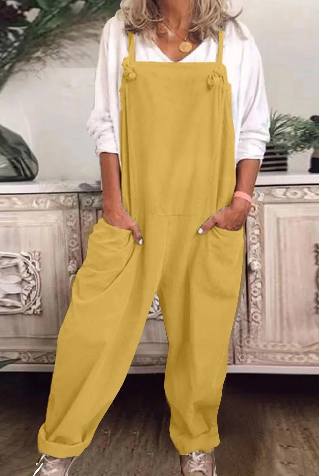 Peto Largo Holgado Casual Mujer Bolsillos Laterales