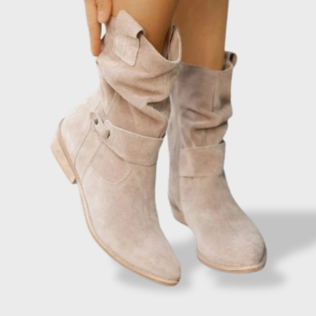 Pilar | Botines Cowboy de Ante Mujer Caña Media Fruncida