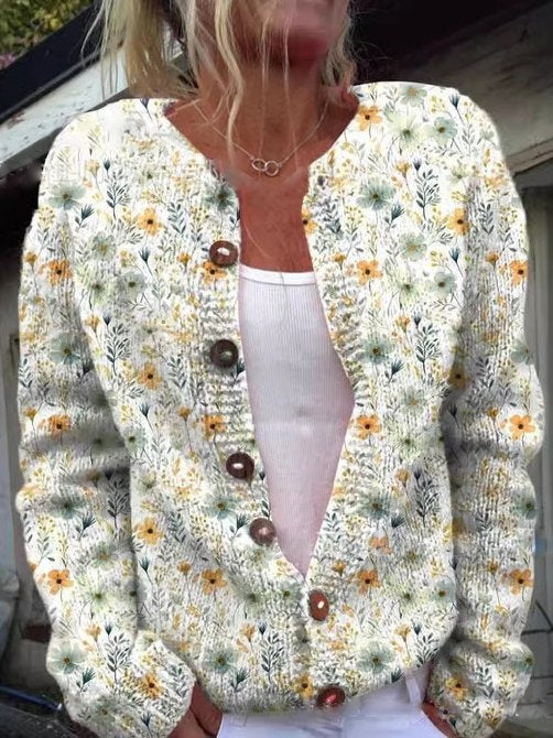 Pilar | Chaqueta de Punto Estampado Floral Mujer Manga Larga
