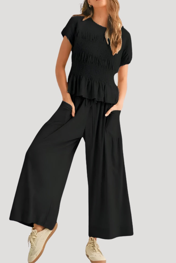 Pilar | Conjunto Top Peplum y Pantalón Palazzo Mujer