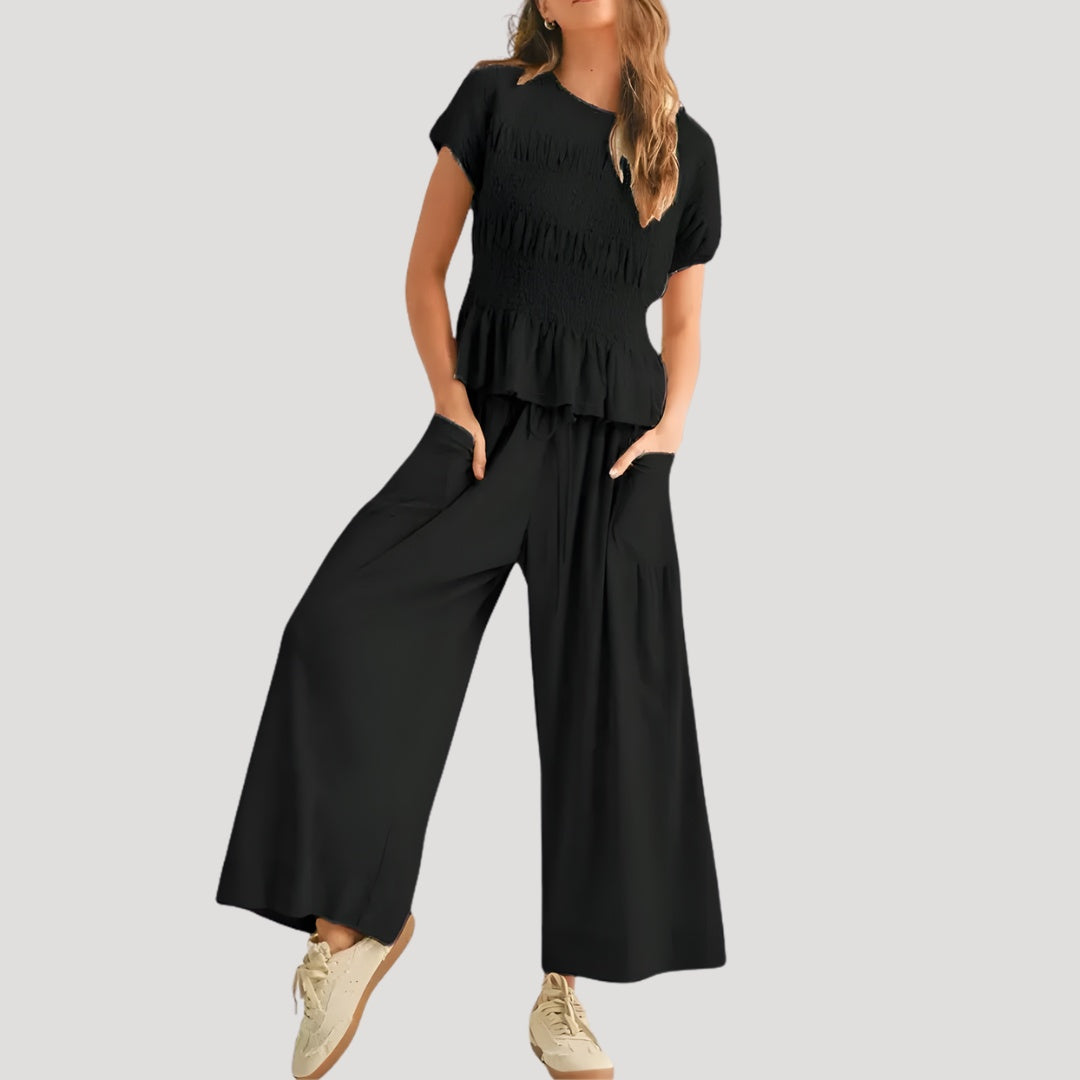Pilar | Conjunto Top Peplum y Pantalón Palazzo Mujer