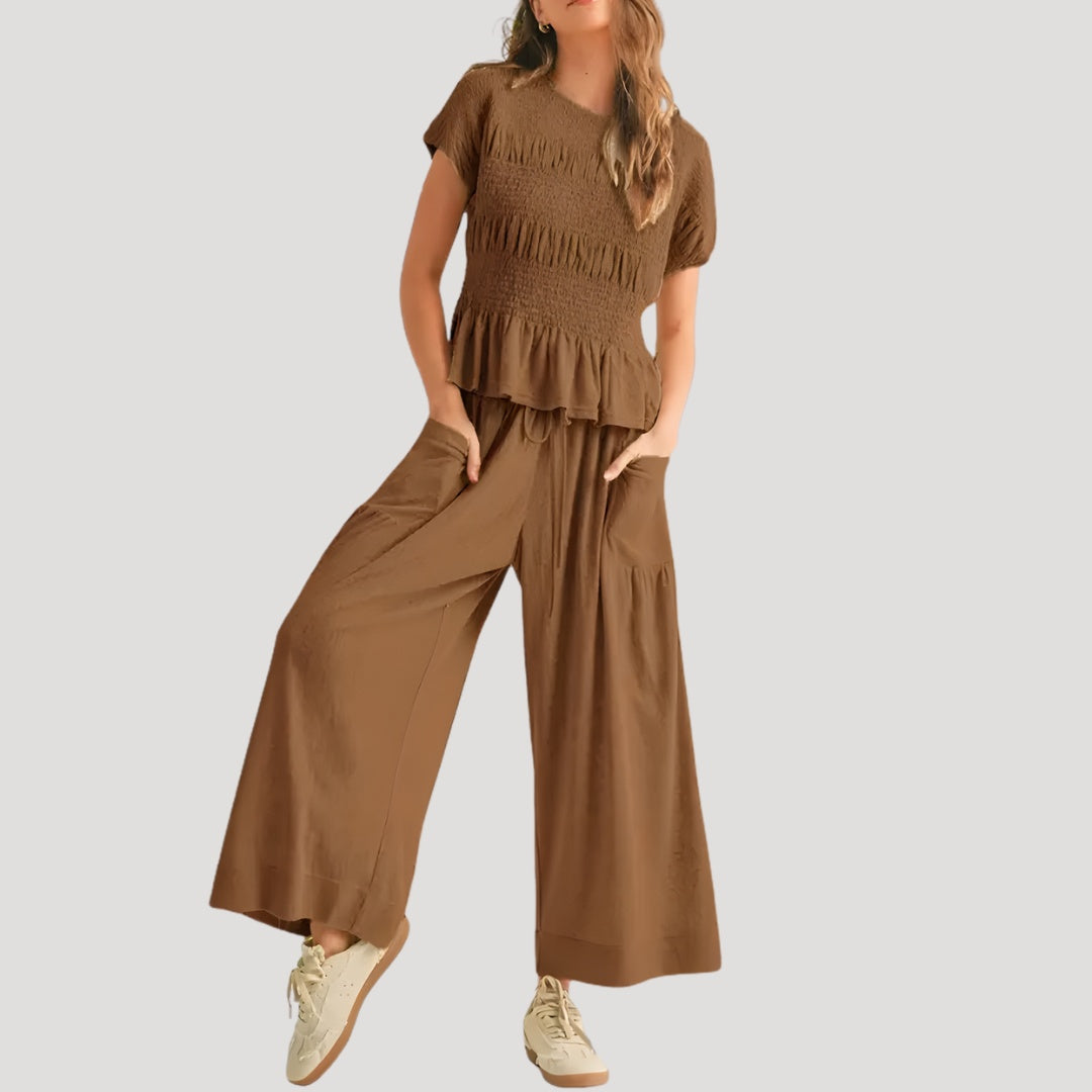 Pilar | Conjunto Top Peplum y Pantalón Palazzo Mujer