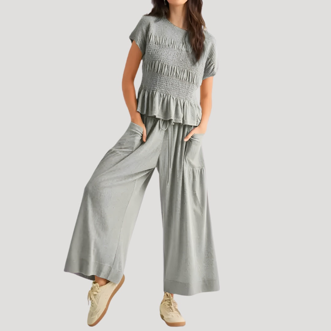 Pilar | Conjunto Top Peplum y Pantalón Palazzo Mujer