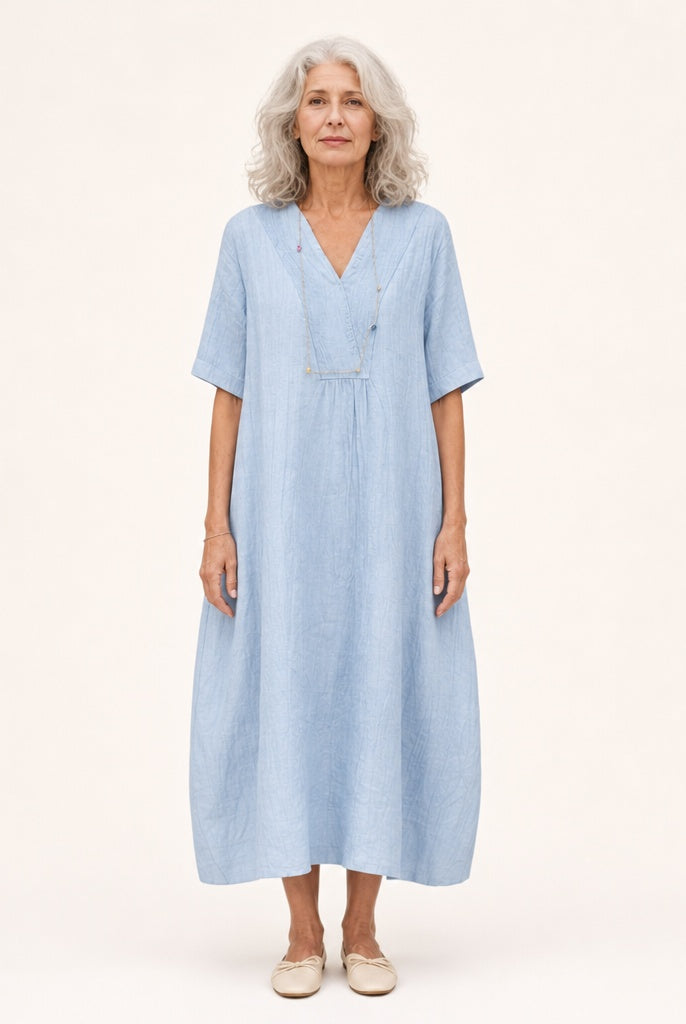Pilar | Vestido de Madrina Largo Escote V Mujer Manga Corta