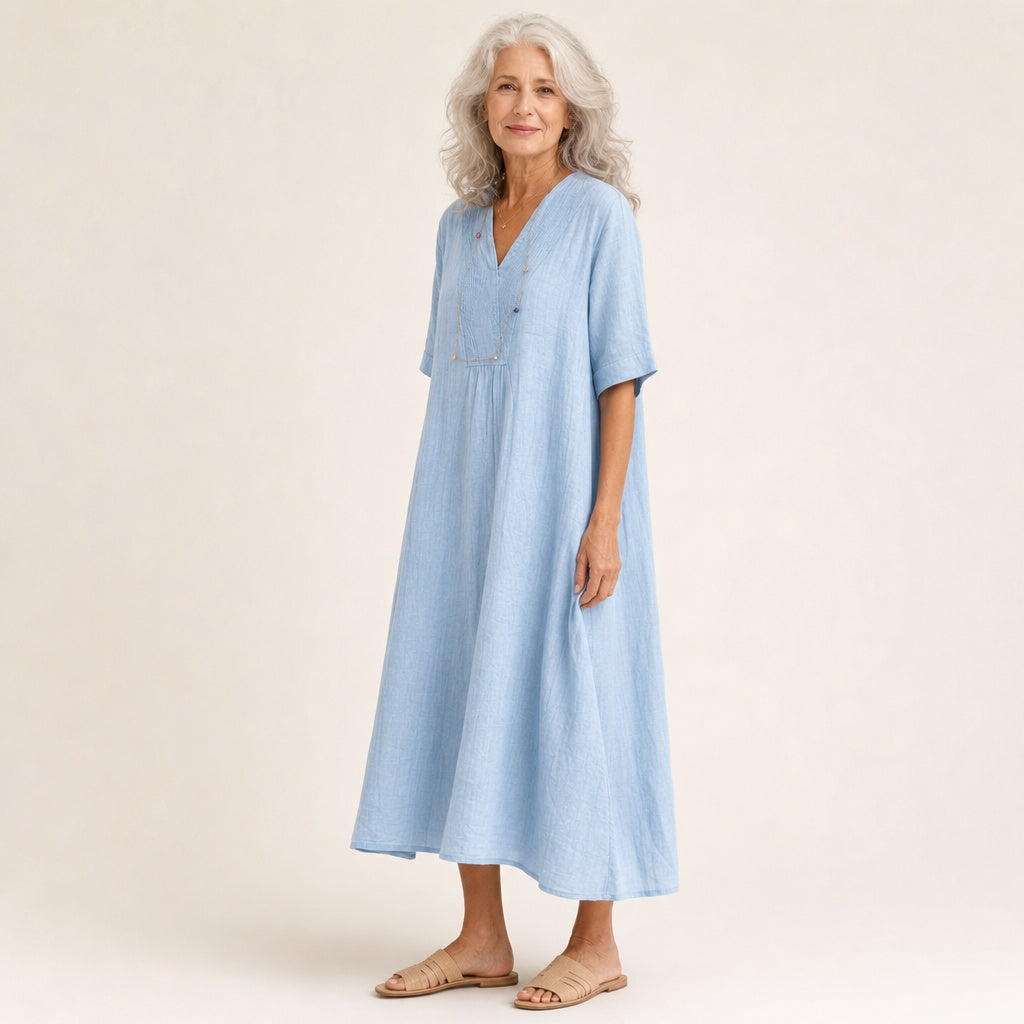 Pilar | Vestido de Madrina Largo Escote V Mujer Manga Corta