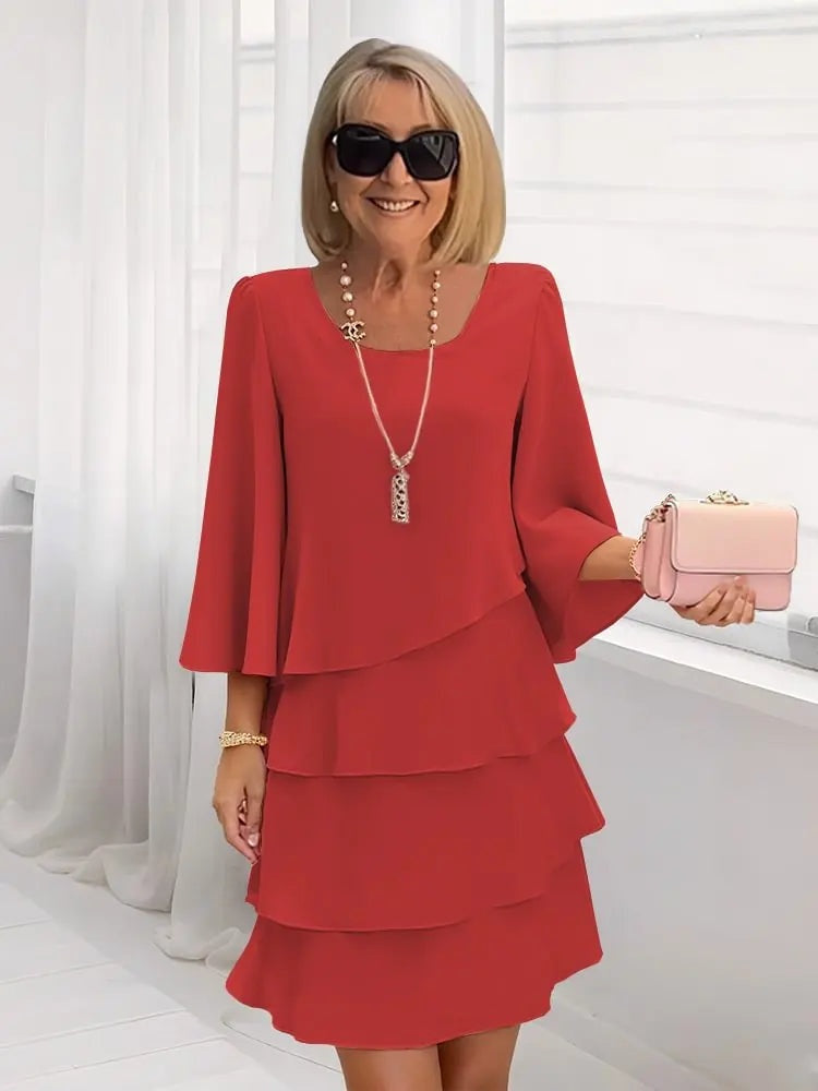 Pilar | Vestido Invitada Otoño de Manga Larga Mujer Capas