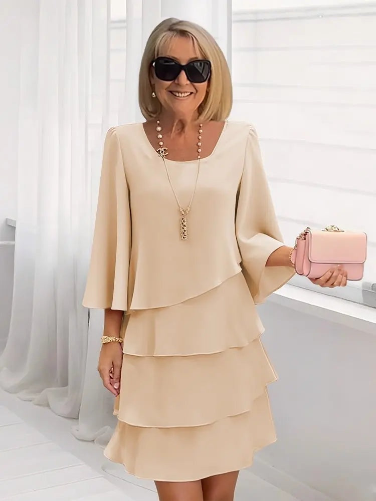 Pilar | Vestido Invitada Otoño de Manga Larga Mujer Capas