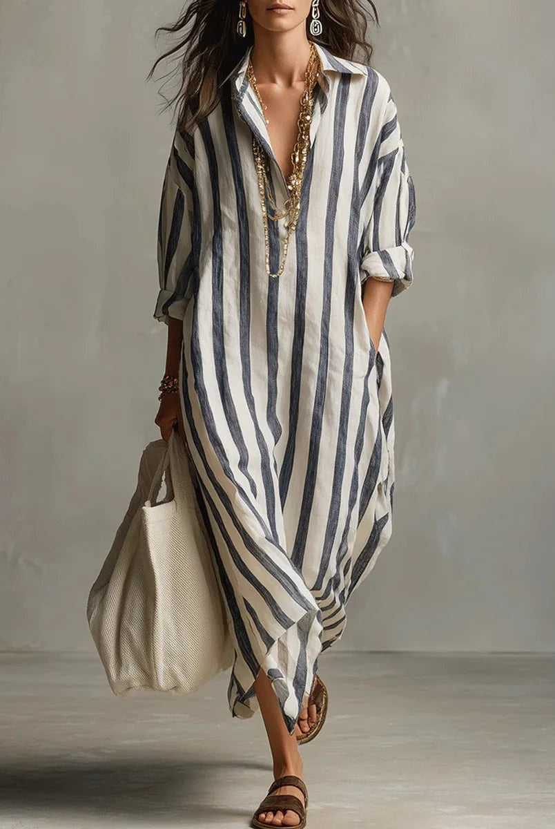 Pilar | Vestido Largo Camisero de Rayas Mujer Manga Larga