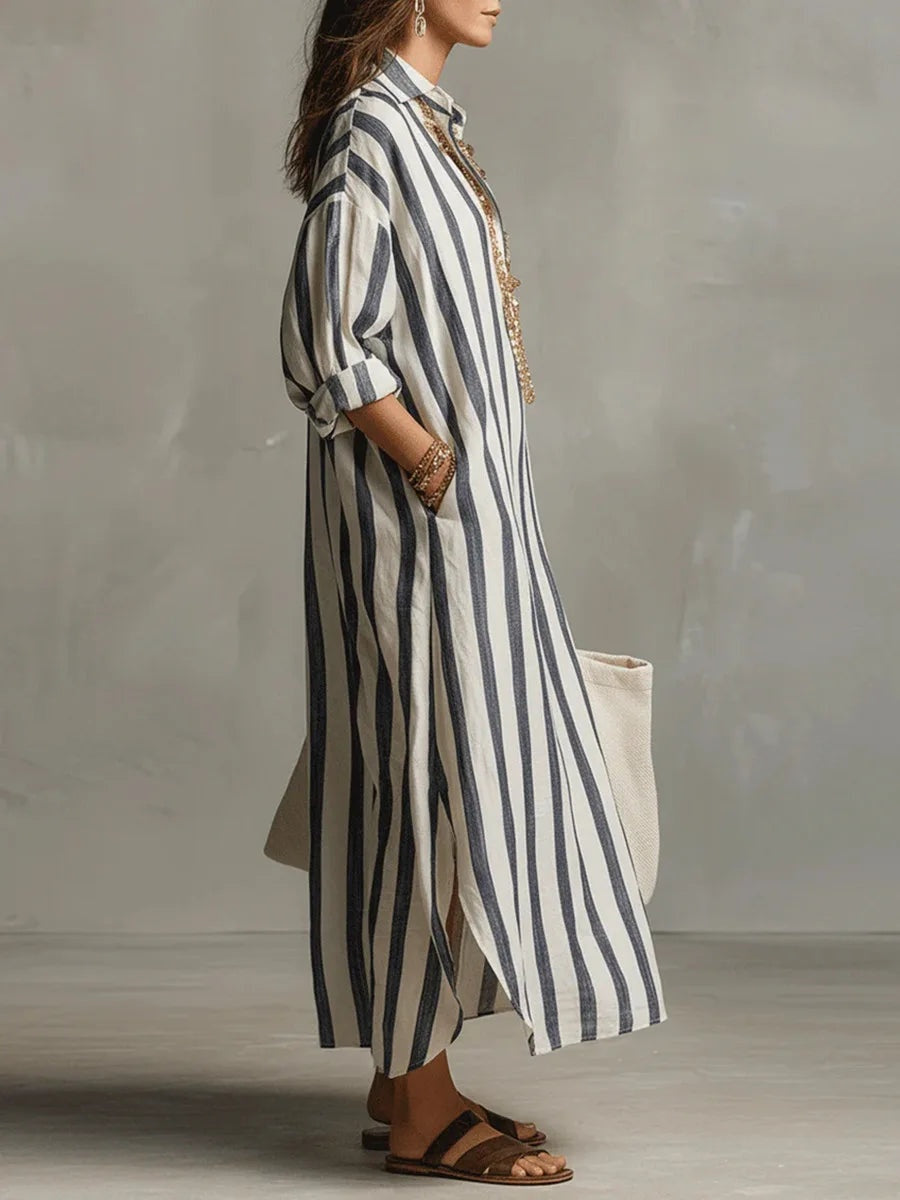 Pilar | Vestido Largo Camisero de Rayas Mujer Manga Larga