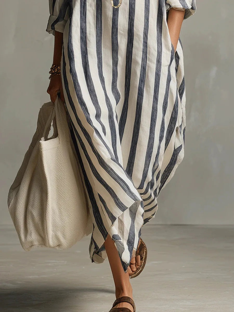 Pilar | Vestido Largo Camisero de Rayas Mujer Manga Larga
