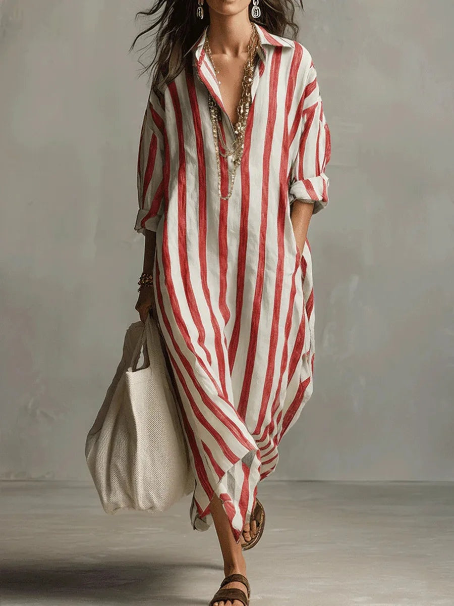 Pilar | Vestido Largo Camisero de Rayas Mujer Manga Larga
