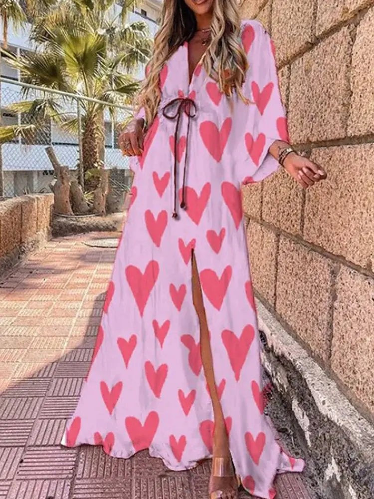 Pilar | Vestido Largo Kimono Estampado Abstracto Mujer Escote V