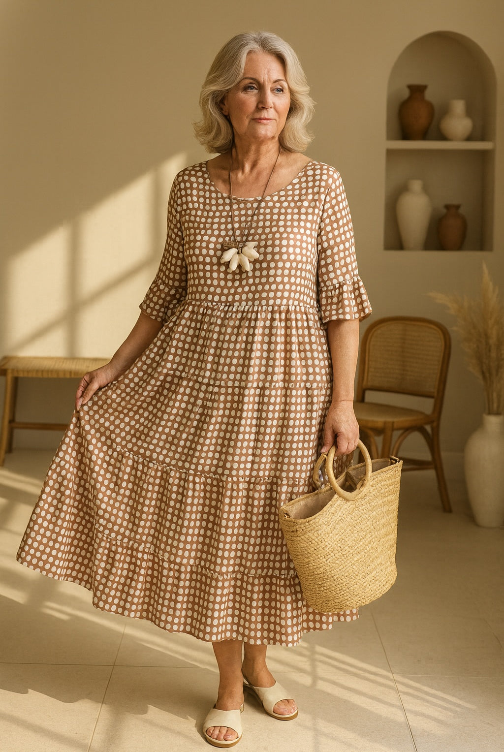 Pilar | Vestido Midi de Lunares con Volantes Mujer