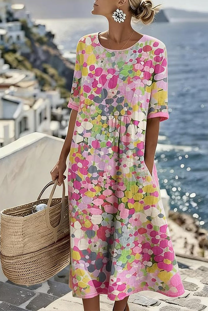 Pilar | Vestido Midi Floral Suelto Mujer Manga Corta