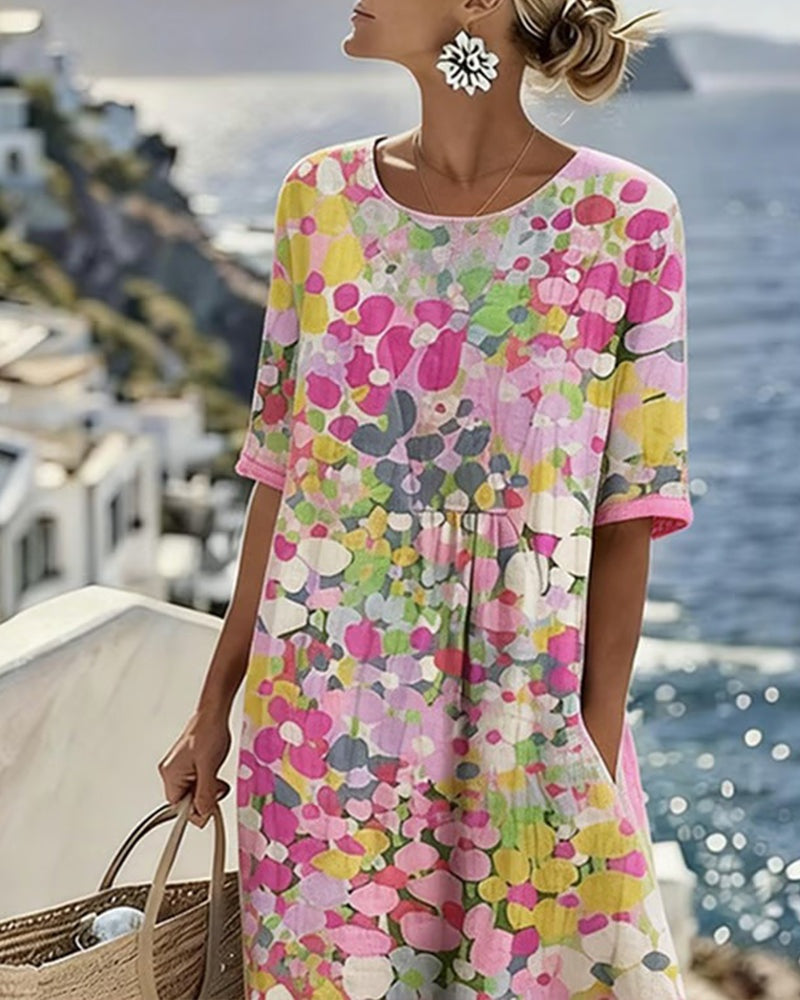 Pilar | Vestido Midi Floral Suelto Mujer Manga Corta