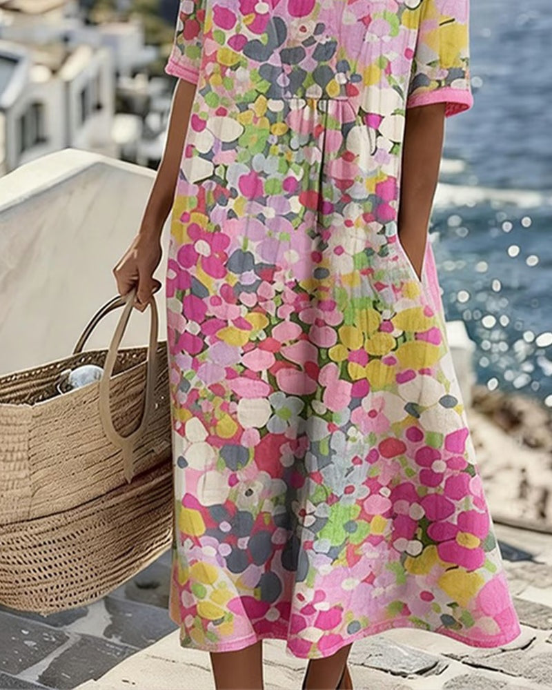 Pilar | Vestido Midi Floral Suelto Mujer Manga Corta