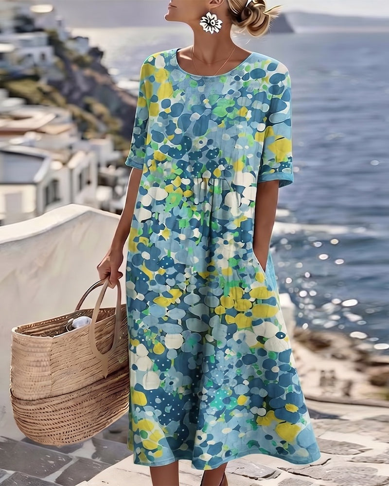 Pilar | Vestido Midi Floral Suelto Mujer Manga Corta