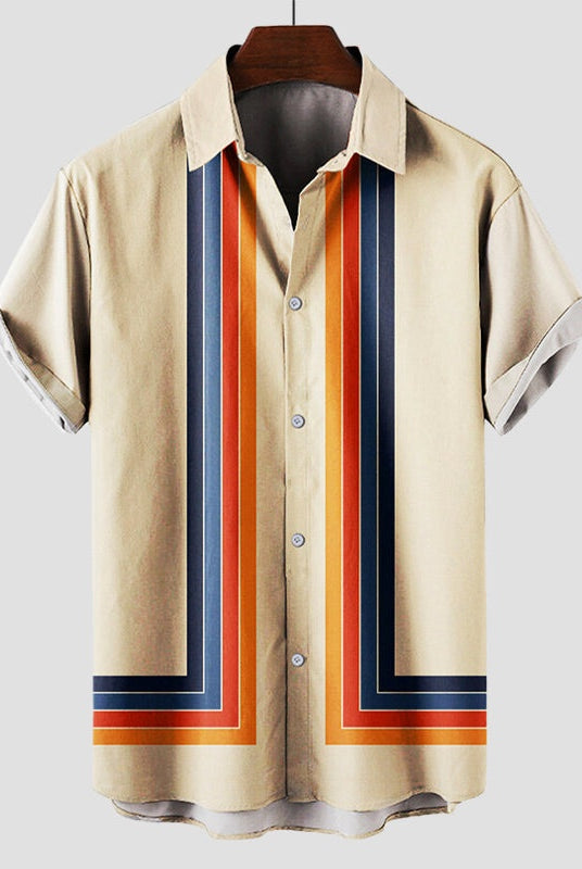 Pol | Camisa Estampada de Manga Corta Hombre Retro Rayas