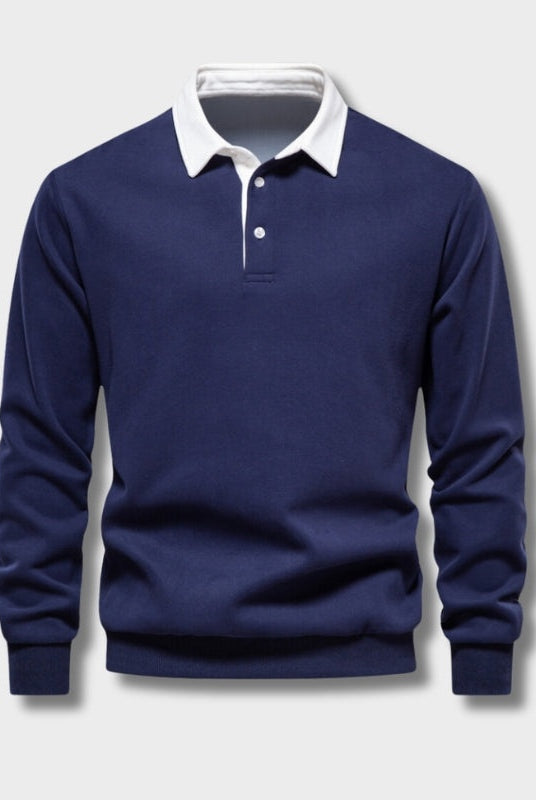 Polo de Manga Larga Hombre Cuello Contraste