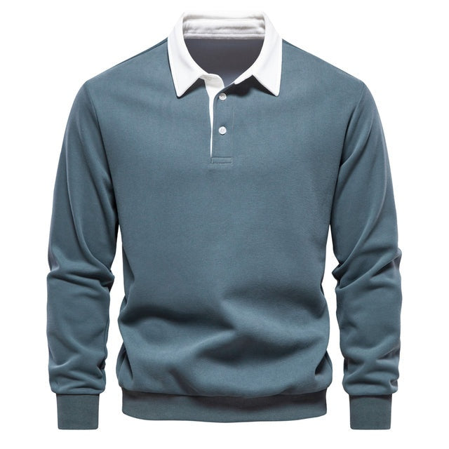 Polo de Manga Larga Hombre Cuello Contraste