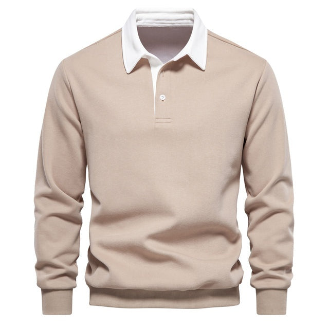 Polo de Manga Larga Hombre Cuello Contraste