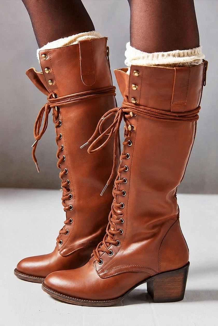 Raquel | Botas Cowboy Mujer de Cuero Caña Alta con Cordones