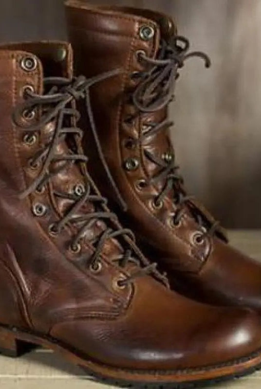 Raquel | Botas Militares de Piel con Cordones Mujer Caña Media